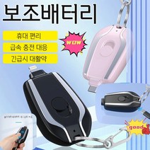 미니 비상 보조 배터리 키 홀더 비상 이동 전원 1500mAh, 블랙 Lightning*1+핑크 Lightning*1