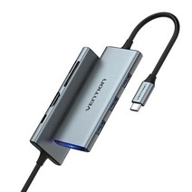 VENTION USB C 허브 멀티포트 어댑터 도크 7 in 1 타입 동글 4K HDMI 3 3.0 포트 100W PD SD/TF 카드 리더기 노트북 맥북 에어 아이패드 프로 XP, 7-IN-1