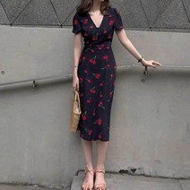 OCO113607미디 원피스 체리 블랙 직장인 데일리 데이트 코디