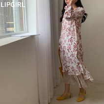 립걸루넬 플라워 쉬폰 롱원피스