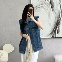 프리티글라라 여성 데님 청조끼 베스트 간절기 오버핏 조끼 vs-c04