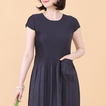 애비뉴투지 엄마옷 A라인 짧은소매 여름 무지 플리츠 주머니 반팔 원피스 O06159 50대 60대 중년여성의류