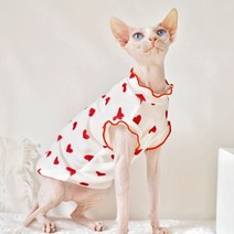 펫보스 강아지 고양이 스핑크스옷 하트 무늬 얇은 민소매 나시 티셔츠, 레드