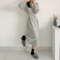 퍼니걸스 9744 후드 기모 핀턱 무지 롱 원피스 여성의류