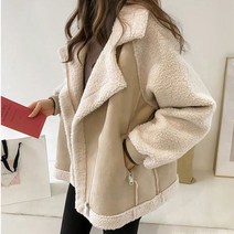 Momolatti 겨을 여성 캐주얼 스웨이드 페이크 퍼 숏 칼라넥 무스탕 자켓