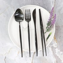 오라나 튤립 커트러리 (블랙)-슬림한 예쁜 삽모양 젓가락 양식기세트, 티스푼
