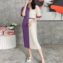 에이주미 오일리 플리츠 카라 배색 원피스