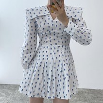 [랜덤플레이] 복고풍 카라 플라워 플리츠 원피스