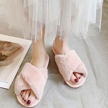 겨울 여성 털 슬리퍼 퍼슬리퍼 사무실 방한 실내 실내화 거실화 층간소음방지 룸슈즈 굽2 cm, 핑크