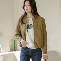 스타일온미 로에 절개 셔링 라운드넥 레자 자켓
