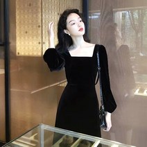 YAPOGI 여성복 골드 벨벳 원피스 가을용 스파일 원피스