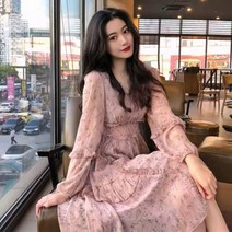 포린박스 쉬폰 롱 프릴 레이스 꽃무늬 원피스 YJ