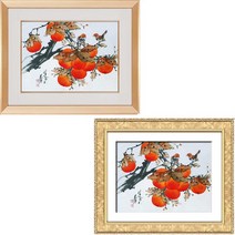 (진품) 유명 화백 진품 감그림 부자되는 생기 액자 풍수에좋은 그림 사무실 거실 현관 인테리어 감 화암 이영복 화백 부자되는그림, 6번 골드 입체액자 (추천)