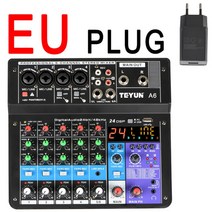 오디오믹서 6채널 사운드 믹싱 콘솔 블루투스 모바일 USB 레코드 컴퓨터 재생 48V 팬텀 전원 입력 오디오, 01 A6-EU