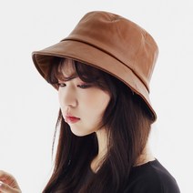 라핑 샴 레더 버킷햇 남자 여성 인조가죽 벙거지모자