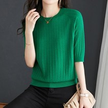 휴드 티셀 7부소매 라운드 니트 탑