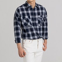 남자 빅사이즈 오버핏 체크 포켓 긴팔 셔츠 봄 가을 루즈핏 체크남방