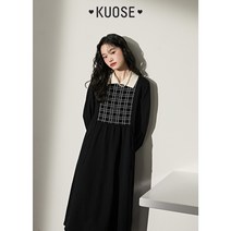 KUOSE 쿠오세 프랑스 블랙 니트 드레스 여성 2022 새로운 가을 겨울 바닥 두꺼운 스웨터 롱 스커트
