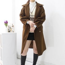 더블 버튼 퍼프 소매 허리끈 누빔 롱코트