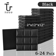 발전기방음박스 방음재 흡음재 사운드 흡수 폼 어쿠스틱 스폰지 스튜디오 방음 벽 6 개, 2.Black - Medium Density - 12