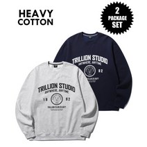 TRILLION [패키지] 스튜디오 아치 오버핏 맨투맨 2PACK (NAVY/MELANGE) [2-PACK] STUDIO BASIC SWEAT SHIRT (NAVY/MELANGE)