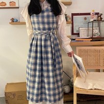 린넨 롱원피스 앞치마 체크무늬 어린이집 방수 카페 공방 미용실 보육교사 유치원선생님, 옐로우