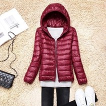 여성 90% White Duck Down Jacket 가을 울트라 라이트 다운 재킷 슬림 솔리드 롱 슬리브 후드 파커 캔디 컬