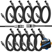 Kxable XLR 케이블 3m(10피트) (10팩) 22AWG 아연 합금 쉘 수-암 헤비 듀티 밸런스 차폐 마이크 코드 DMX 무대 조명 패치 금속 스프링 SR 유연한 - 블랙, 10 Feet_10 Pack