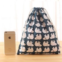 캠핑이불가방 캠핑용 대용량 수납 배게 이불 파우치 가방 2pcs 인쇄 코 튼 린 넨 Drawstring 스토리지 에코 재사용 접는 여행 수하물 의류 먼지, [03] 24.5x31cm 2 pcs, [05] polar bear
