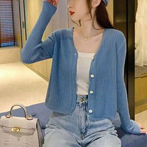 OSH981720여성 브이넥 숏 니트 가디건 가을 외출 가벼운아우터