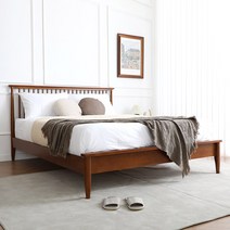 바네스데코 모렌 고무나무 원목 침대 프레임, 원목 통깔판, 다크브라운