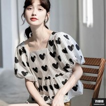 가바바 여성 블라우스 블랙하트 스퀘어넥 시크함과 러블리 공존 벌룬블라우스 G69203