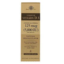 멀티비타민 Solgar Liquid Vitamin D3 125 mcg (5 000 IU) - 2 fl oz Delicious Natural Orange Flavor Helps M