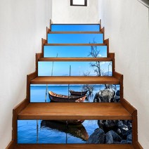 자연 경관 계단 시트지 스티커 이동식 방수 3D 홈 인테리어 아트 장식, 18x100cmx13pcs, LT6-11