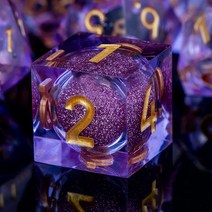 ARUOHHA DND 레진 주사위 세트 7피스 핸드메이드 글리터 포함 샤프 엣지 던전 앤 드래곤 RPG 라이트닝 다면체 DD 롤 플레잉 박스 반투명 D 및 USA 미국, Purple Gold