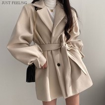 JUST FEEL!NG 가을 박시 하프 코트 여성 정장 칼라 키 작은 모직 코트 핸드메이드코트