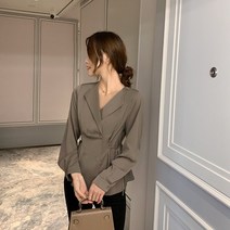 알리팡(Alipang) 여성봄블라우스 허리끈블라우스 넓은카라블라우스 루즈핏블라우스