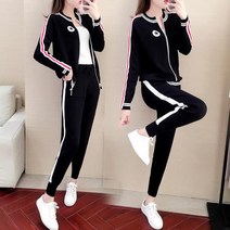 [실버캣] 여성 빅사이즈 스타 뱃지 원라인 면 트레이닝복 세트