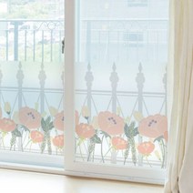 [천삼백케이] [꾸밈] ta734m-무점착유리시트로망스울타리펜스와분홍꽃글라스시트지, 단품