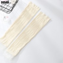 DFMEI 샤빙수 선블라우스 진주 아이스 리본 드라이빙 슬리브입니다, DFMEI 연노랑 화이트 레이스 테두리예요.
