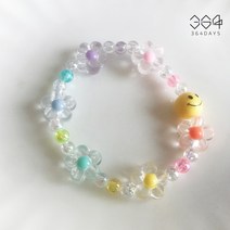 364days 통통 입체 무지개 꽃팔찌 귀여운 스마일 어린이 비즈팔찌 아이랑커플 팔찌 아이선물 조카 선물 키즈팔찌 여아 파스텔 레인보우 꽃팔찌