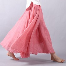 2022 여성 코튼 린넨 롱 스커트 신축성있는 허리 빈티지 boho 비치 여름 플리츠 롱 스커트