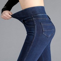 여성청바지1 여자 청바지 바지 탄성 허리 높은 허리 겨울 스트레치 피트 바지 여성 Pantalones Vaqueros Mujer