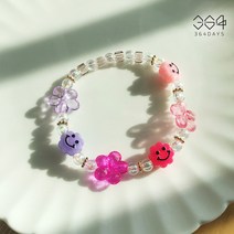364days 러블리 스마일 핑크 퍼플 꽃팔찌 어린이 비즈팔찌 우정팔찌 엄마랑아이랑 커플 초등학생 여자아이선물 아동팔찌 조카선물