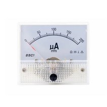 DC 전류계 아날로그 AMP 미터 게이지 사각형 패널 미터 전류 테스터 50UA 100UA 200UA 500UA 가정 산업 사용, 0-200UA
