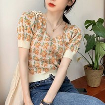 꽃무늬 브이넥 크롭 가디건