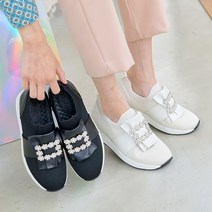 니트 블링블링 예쁜 사각보석 말랑 푹신 발편한 3cm 단화 슬립온 S6