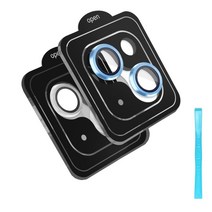 EZ 쉬운부착 핸드폰 카메라렌즈 보호필름 2장+제거기 포함 셋트, 클리어+시에라블루