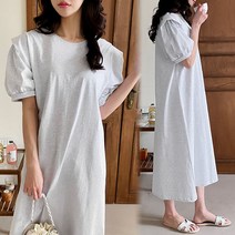 [여시몰6140국내제작]날개 셔링 퍼프 면 롱원피스/봄여름 여성 루즈핏 큐티 여성스러운 기본 데일리 홈웨어 바캉스 휴가 데일리룩