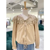 [써스데이아일랜드] 레이스 믹스 카라 블라우스 T228MBL231W